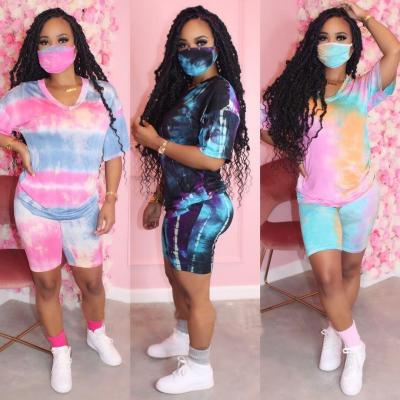 China Anti-wrinkle KEEP PERFECT wholesale women clothing tie dye short sleeves 2 piece casual women outfit two pieces set for sale