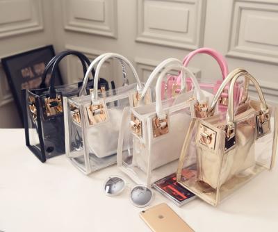 China Fashion Women PVC Beach Bag Set Hot Sale Transparent Clear Bag Lady Shoulder Bag Custom Factory for sale