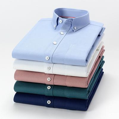 China Anti-Wrinkle Solid Color Cotton Oxford Long Sleeve Shirts Customized Business Youth Uniforms High Quality Korean Men's Casual Shirt for sale