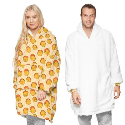 China Wholesale new fashion pizza waist digital printing unisex leisure breathable one two sides winter cover hoodies wearable pajamas for sale