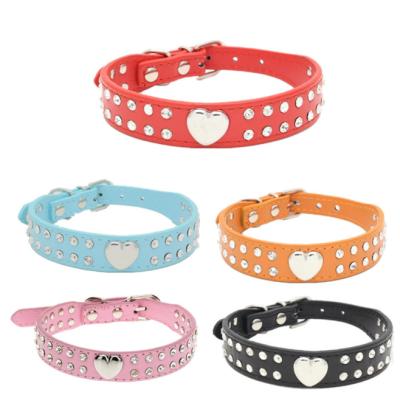 China Stocked Brilliant Double Drainage Peach Heart Pet Collar Cat Dog Collar Pu Dog Chain Pet Supplies for sale