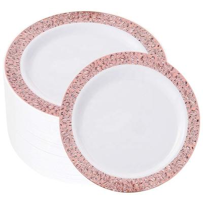 China Fancy Home Rose Gold Disposable Plastic Plate Hotel Restaurant Good Quality for sale