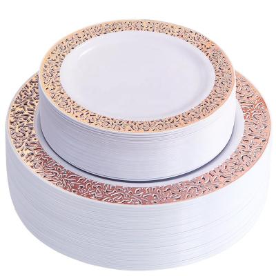 China 102 Pcs Rose Gold Disposable Plastic Tableware Set for sale