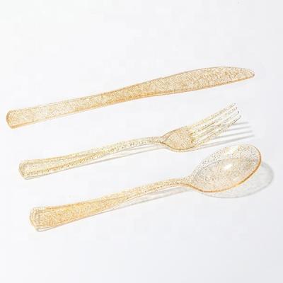 China Stylish Plastic Gold Disposable Glitter Cutlery Wholesale for sale