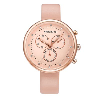 China Madame Watch Online Shopping Waterproof Cute Pink Dial Date Quartz Leather Wristwatch For Women RENAISSANCE RE203b for sale