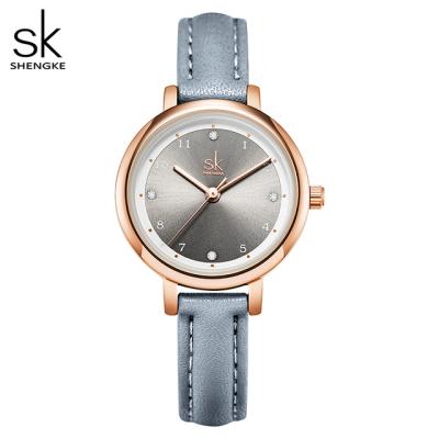 China Top Water Resistant Shengke K9028 Brand Fashion Ladies Watches Quartz Watch Leather Feminine Women Slim Casual Strap Watch Marble Dial SK for sale