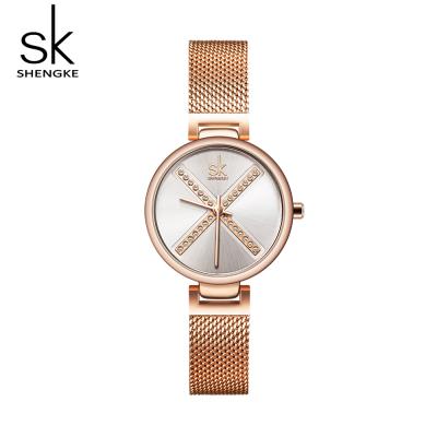 China Brand Meshband Crystal Watch Women Waterproof Rose Gold Water Resistant Shengke Strap High Quality Steel Ladies Wristwatches Relogio Top Clock for sale