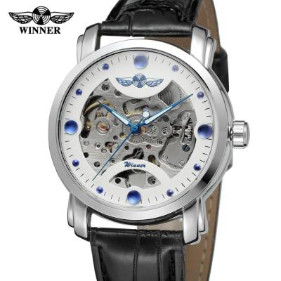 China Luxury Automatic Mechanical Skeleton Classic Style Dial Leather Strap Watches Water Resistant Male Winner Men's Wristwatch for sale