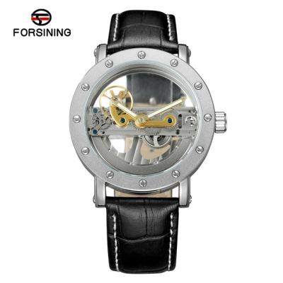 China Forsining Alibaba China Supplier Water Resistant Automatic Mechanical Transparent Dial Watches For Men Leather Strap for sale