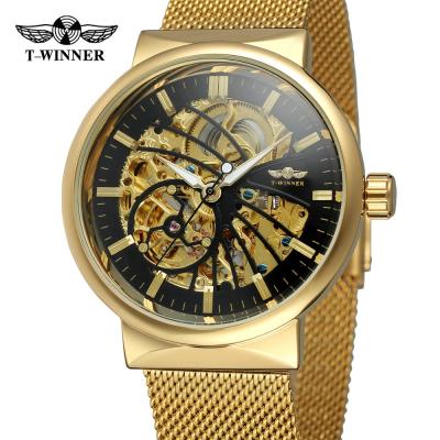 China Classic Rose Golden Men's Wristwatches Mechanical Watch Mesh Strap Full Steel Top Brand Royal Luxury Fashion Water Resistant Winner Wristwatches for sale