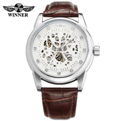 China Fashion Clock Men's Watches Ultra Thin Concise Winner Vintage Watch Water Resistant Mens Royal Brown Mechanical Leather Strap for sale