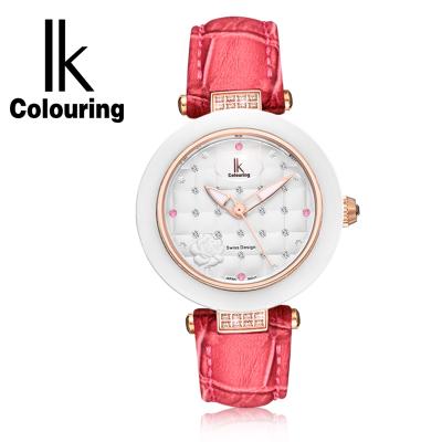 China I80007 Beautiful Bracelet Women's Water Resistant IK DYE Watch Leather Strap Ceramic Girl Quartz Japan Dial Fancy Hand Watch for sale