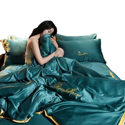 China Nondisposable high quality four-piece set of ice silk summer sleep sheets set of silk bedding for sale