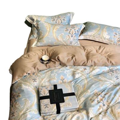 China Nondisposable Luxury Soft Comfy Classic Satin Silk Cotton Flower Embroidery Bedding Set Four Pieces Sheet Set Cover Quilt for sale