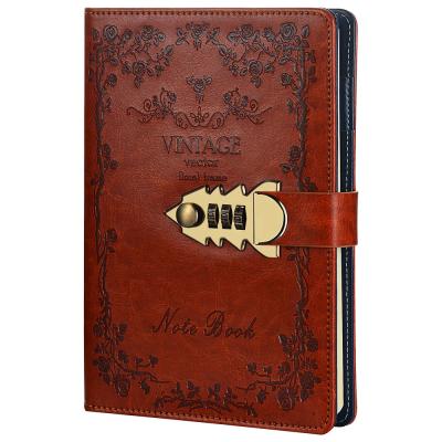 China PU Color Vintage Lined Leather Diary Notebook With Lock Diary With Code Lock Diary Notebook With Key Lock for sale