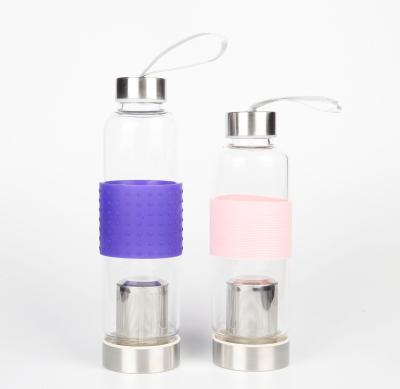 China Viable High Quality Promotional Gift Borosilicate Glass Portable Water Bottle with Infuser for sale