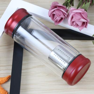 China Viable Wholesale Double Wall Glass Water Bottle With 304 Stainless Steel Tea Filter for sale