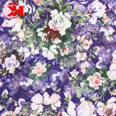 China New Product Light 85gsm Polyester Organic Silk Satin Chiffon Floral Abstract Kahn Designer 100% Custom Fabric for sale