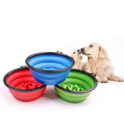 China Sustainable Travel Outdoor Portable Folding Slow Food Cat Dog Bowl Easy Clean Pet Water Bowl Dual Use Basin for sale