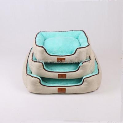 China GMT06073 Comfortable High Quality Warm Travel Dog Mattress Canvas Sherpa Beige And Innovative Light Blue PP Cotton Dog Bed for sale