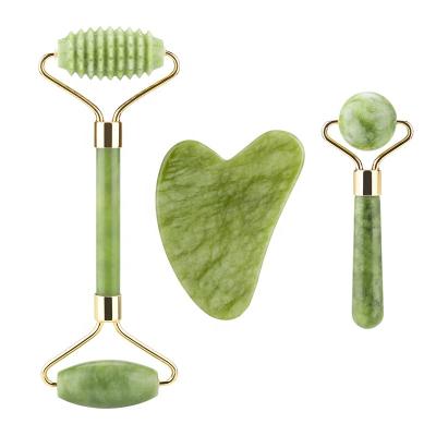 China Custom Facial Relaxation Whitening Slimming Tool Natural Anti Aging Jade Roller Gua Sha Massage Set for sale