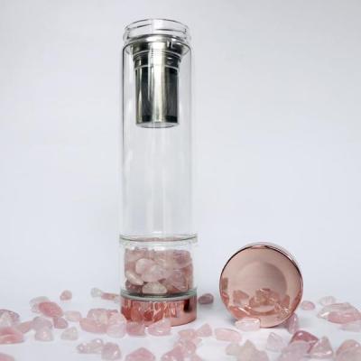 China Bamboo Gemstone Stored Crystal Water Bottle Borosilicate Glass for sale