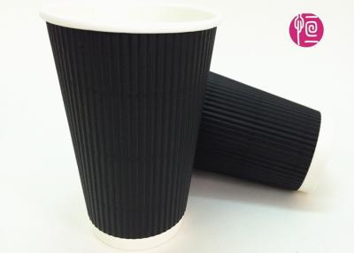 China 16oz Neutral Single Black Print Ripple Paper Coffee Cups For Hot Drink for sale