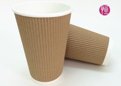 China Brown Kraft Ripple Paper Cup Triple Wall , Promotional Paper Coffee  Cups for sale