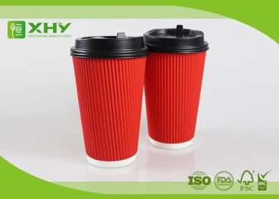 China 16oz Corrugated Ripple Paper Cups With Lid / Small Thin Ripple for sale