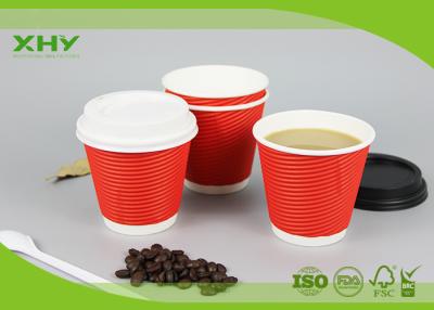 China 8oz 90mm 300ml Disposable Corrugated Heat-Insulated Ripple Wall Paper Cups with Lids for sale