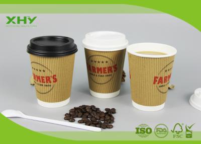 China 12oz Food Grade Custom Logo Printed Brown Kraft Ripple Paper Cup with Lids for sale