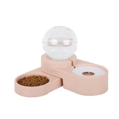 China Automatic 2 in 1 Automatic Dual Use Dog Cats Water Dispenser with Stainless Steel Food Bowl for Dog Cat Water Bottle Container for sale