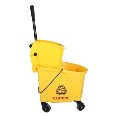 China Sustainable Small Commercial Wet Broom Bucket And Yellow Wheels Janitor Combo With Wingman for sale