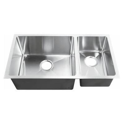 China Without Faucet Double Bowl 304 Stainless Steel Satin Finish Hand Made Kitchen Sink for sale