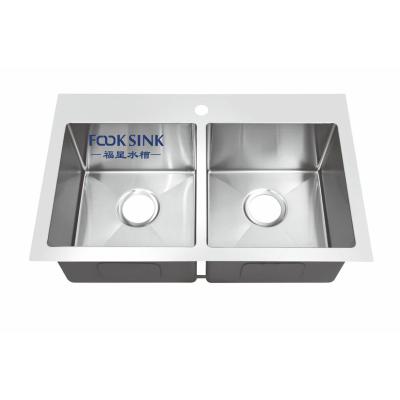 China Without Faucet Hand Made 304 Stainless Steel Kitchen Sinks Topmount Double Bowl Sink for sale