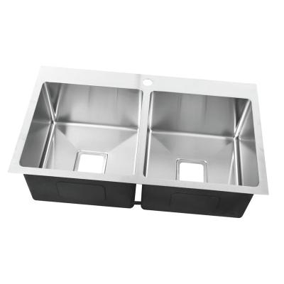 China Without Faucet Hot Selling Modern Design 18 Gauge Double Bowl Topmount Rectangular Steel Sink for sale