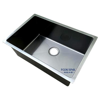 China Without Faucet 304 Stainless Steel PVD Stainless Steel Bowl Sink Nano Black Single Undermount Sink for sale