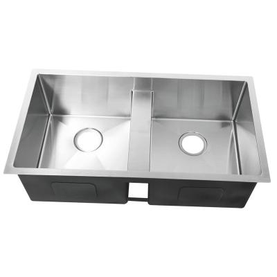 China Without Undermount Small Radius R10 Faucet Double Bowl Stainless Steel Sink Handmade Kitchen Sink for sale