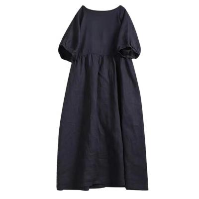 China 2021 Summer Custom Dress Crew Neck Loose Short Sleeve Anti-Static Custom Made Canvas Maxi Dress 100% Dress for sale