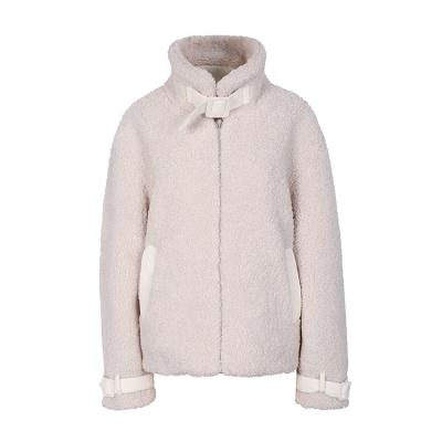 China Anti-wrinkle pink plain dyed anti-pilling 90% down faux fur women's jackets terry towel jacket for sale