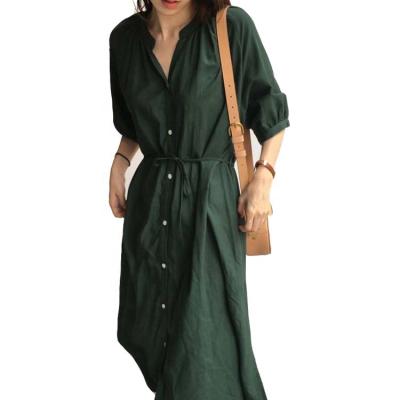 China Breathable Women Cotton Maxi Dresses Elegant French Shirt Dress Summer Women Casual Lady for sale