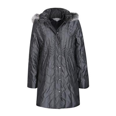 China ASTM Windproof Black Warm Women's Winter Striper Down Coats With Hoodie for sale