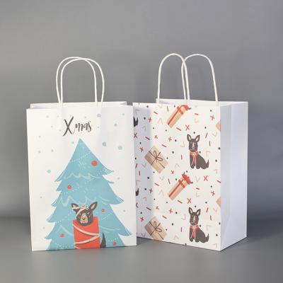 China MZ Christmas Holiday Custom Print Disposable Paper Bag Christmas Gift Wrapping Paper Bag White Paper Bag for sale