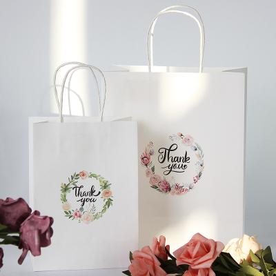 China MZ Logo Thank You Bags For Custom Shop Paper Bag Birthday Wedding Flower Wrapping Paper White Disposable Gift Bag Shopping for sale