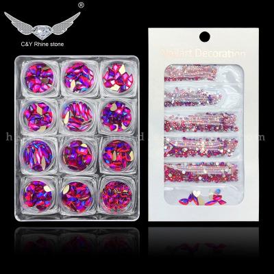 China Luxury Nail D C&Y Siam ab 3D Glass Nails Designs Art Charms Decorations Rhinestones Bulk Fake Stone Nail for sale