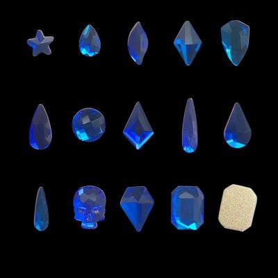 China Wholesale Running Flatback C&Y Octagon Shape Blue Flame Body Nail Art Rhinestone For Shoe Buckle Gold Back Flame for sale