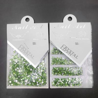 China C&Y Peridot Glass Flatback High Quality Nail Art Rhinestone Mix Size Hotfix Flatback No for sale