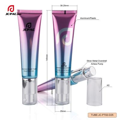 China Cosmetic Luxury Shiny Aluminum Cosmetic Airless 35ml Pump Tube For Bb Cream / Suncream for sale