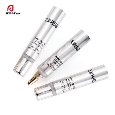 China 3g 5ml Small PE Material Cosmetic Sample Plastic Container Cosmetic Tube With Small Hole And Spout Cap Gloss Finish Silver Packaging for sale