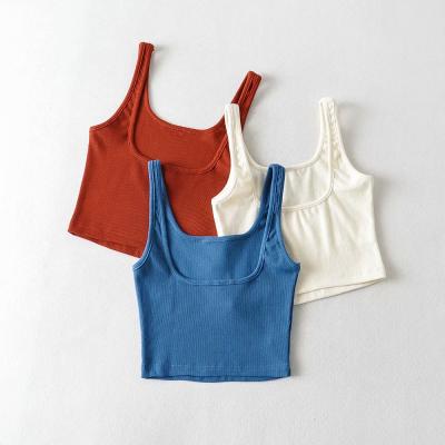 China 2021 Women Summer Self-cultivation Short Suspenders Breathable Blue White Red White Square Neck Vest Basic Sports Cultivate Tops for sale